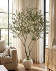 96" Green Artificial Olive Tree In Round White Pot