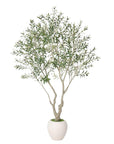 96" Green Artificial Olive Tree In Round White Pot