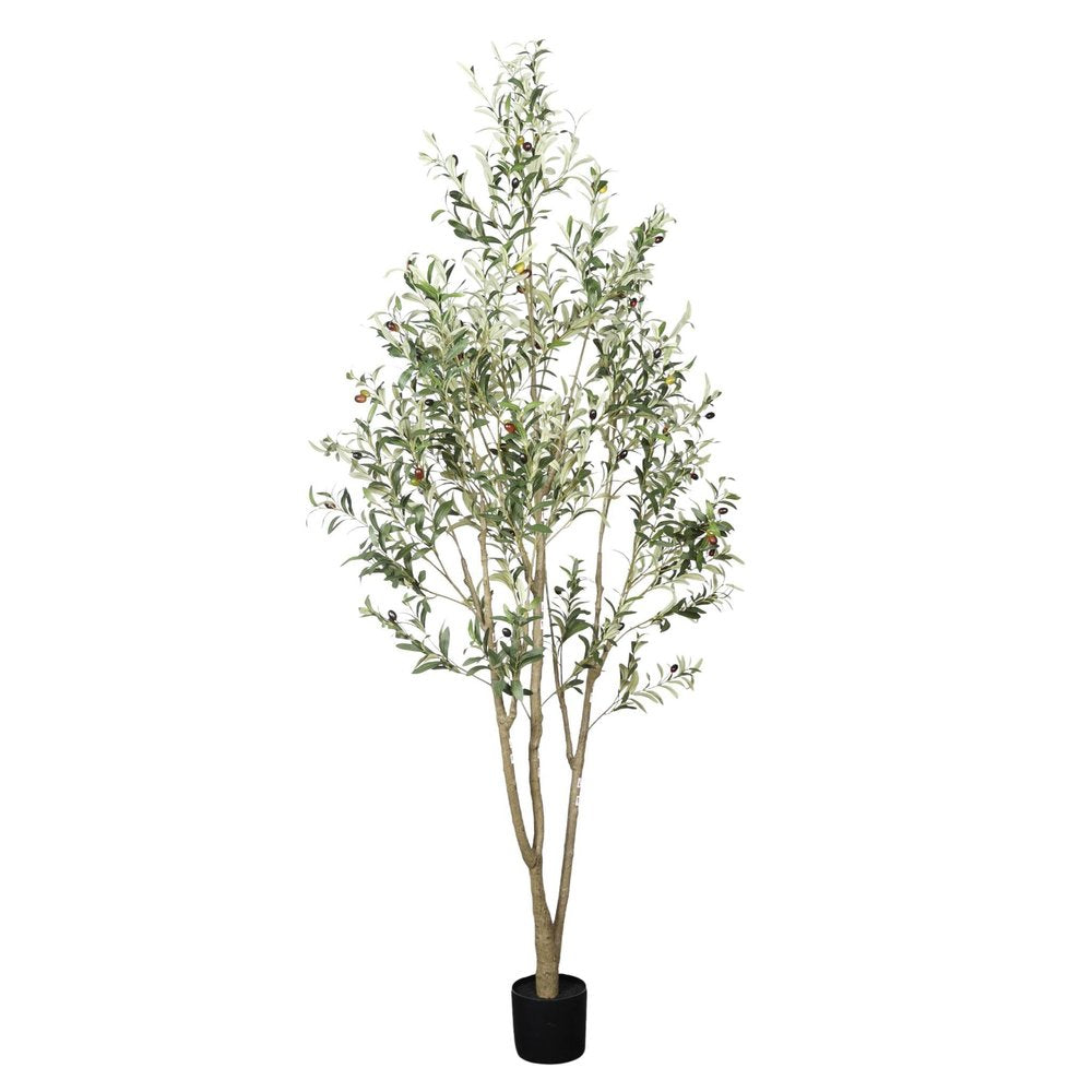 84" Green Artificial Olive Tree In Round Black Pot