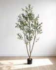 84" Green Artificial Olive Tree In Round Black Pot