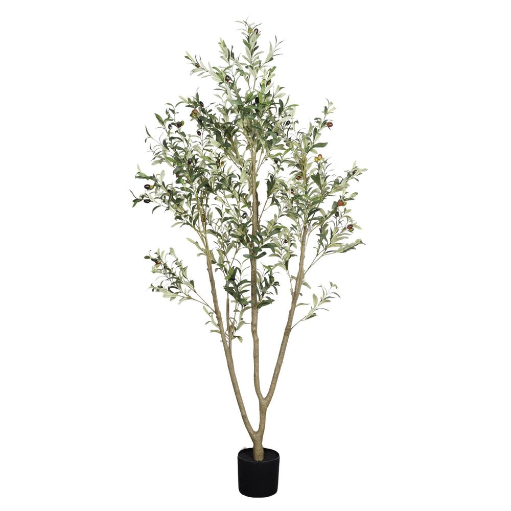84" Green Artificial Olive Tree In Round Black Pot