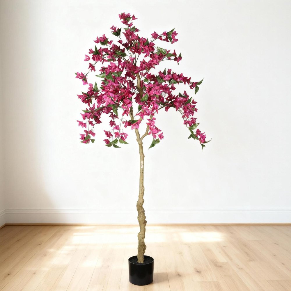 72" Red Artificial Flowering Tree In Round Black Pot