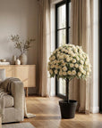 Set of Two 24" White Artificial Flowering Tree In Round Black Pot