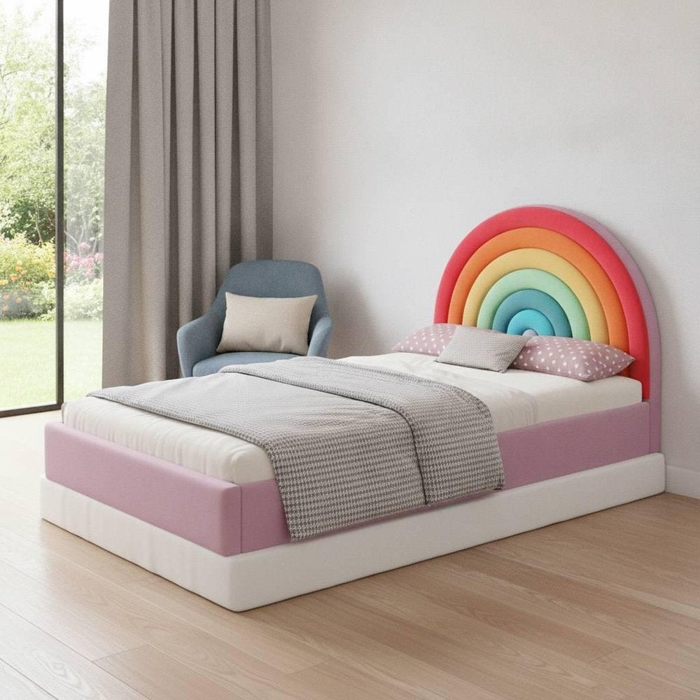 Rainbow And Pink Solid Wood And Upholstery Upholstered Twin Rainbow
