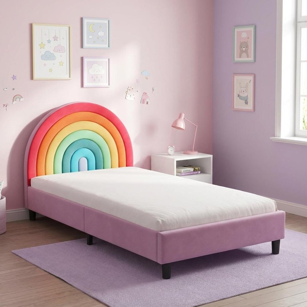 Rainbow And Pink Solid Wood And Upholstery Upholstered Twin Rainbow