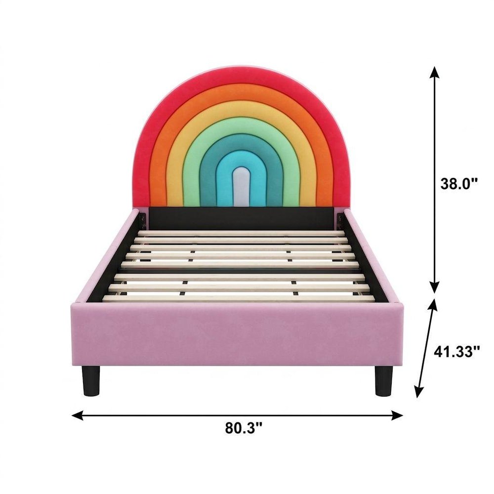 Rainbow And Pink Solid Wood And Upholstery Upholstered Twin Rainbow