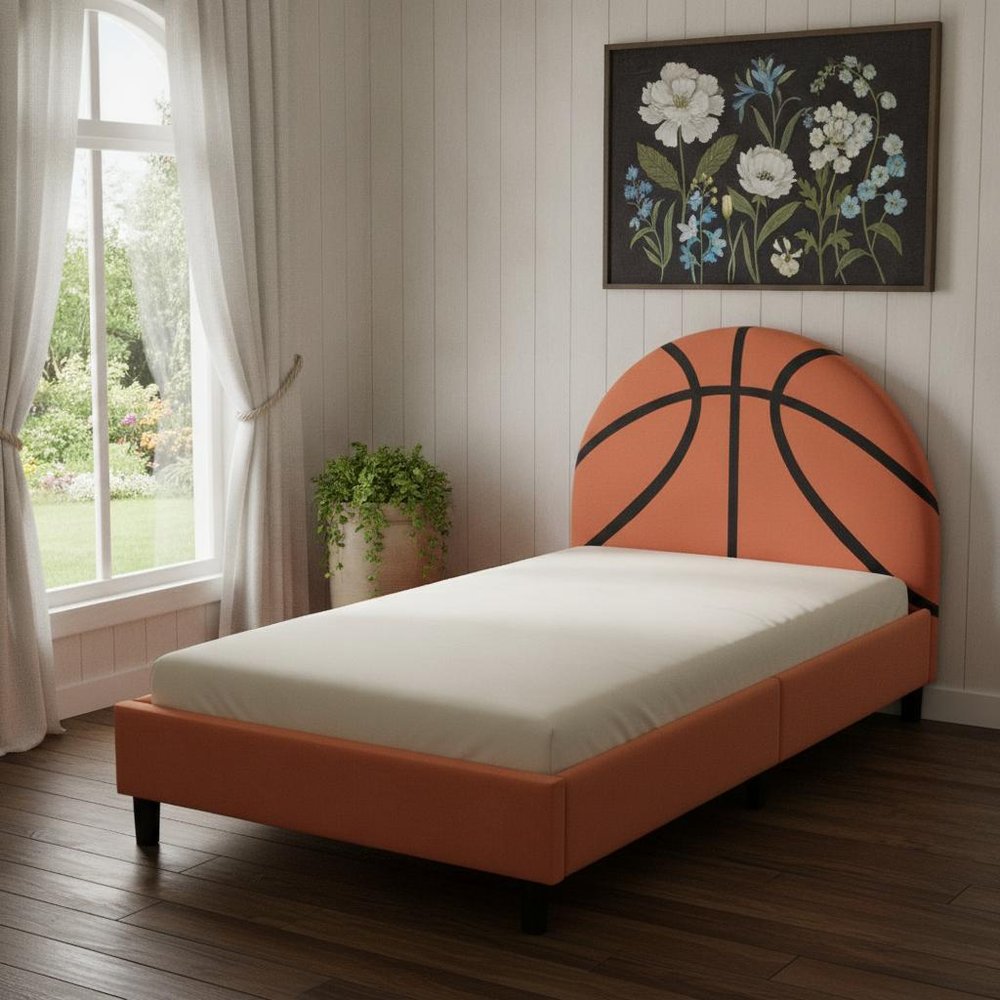 Orange And Black Basketball Upholstered Twin