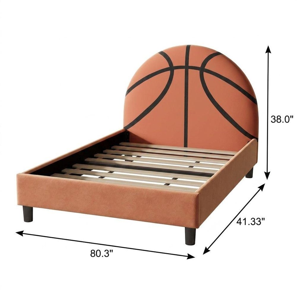 Orange And Black Basketball Upholstered Twin