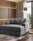62" Gray Chenille And Solid Wood Chaise Lounge Chair
