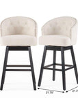 Set of Two 31" Beige And Dark Brown Fabric And Solid Wood Bar Height Swivel Bar Chairs
