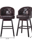 Set of Two 31" Beige And Dark Brown Fabric And Solid Wood Bar Height Swivel Bar Chairs