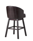 Set of Two 31" Beige And Dark Brown Fabric And Solid Wood Bar Height Swivel Bar Chairs