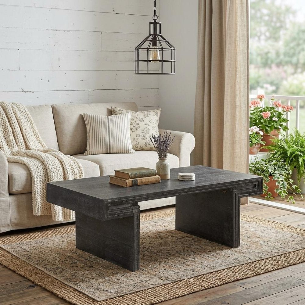 48" Natural Wood And Solid Wood Distressed Frame Coffee Table