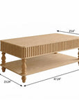 47" Natural Wood And Solid Wood Square Pedestal Coffee Table
