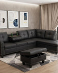 Modular L Shaped Three Piece Sofa and Chaise Sectional With Ottoman