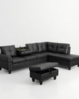 Modular L Shaped Three Piece Sofa and Chaise Sectional With Ottoman