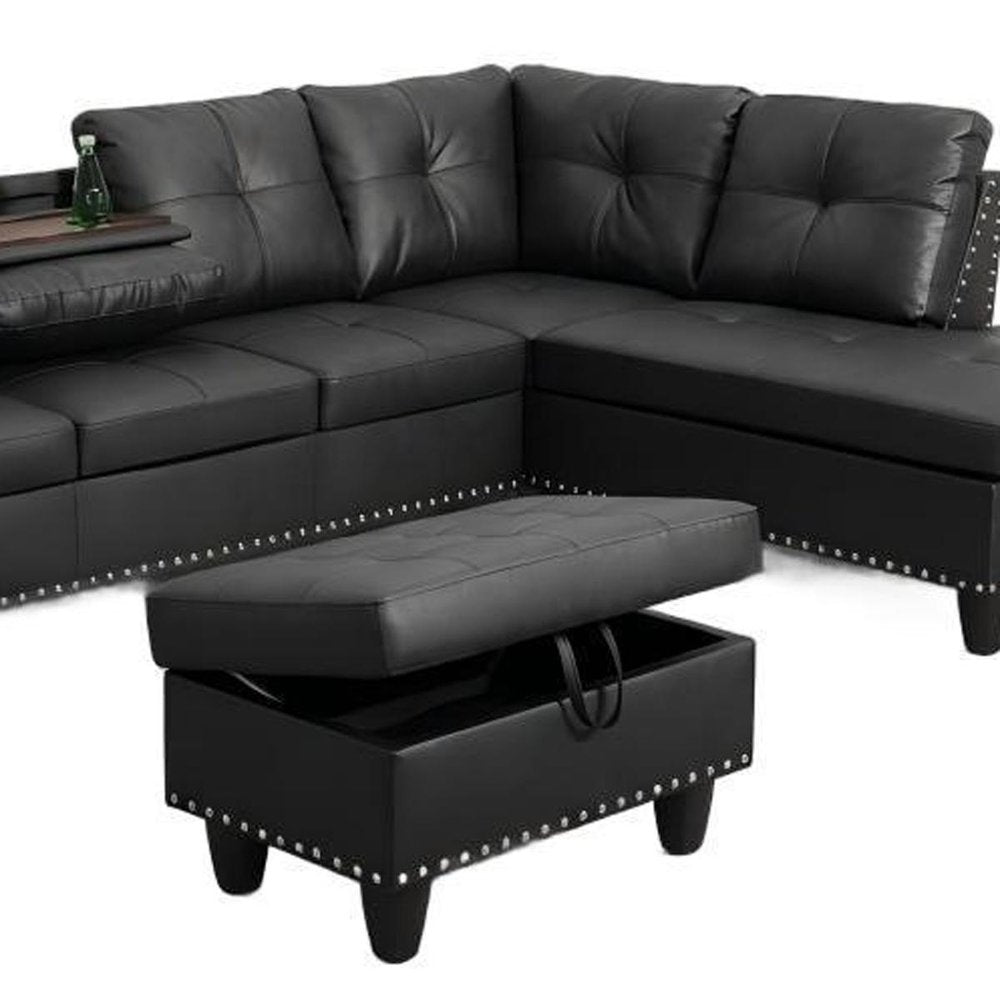 Modular L Shaped Three Piece Sofa and Chaise Sectional With Ottoman
