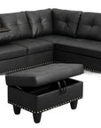 Modular L Shaped Three Piece Sofa and Chaise Sectional With Ottoman
