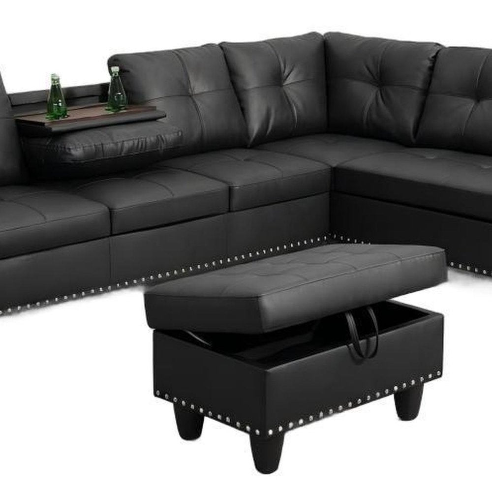 Modular L Shaped Three Piece Sofa and Chaise Sectional With Ottoman