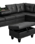 Modular L Shaped Three Piece Sofa and Chaise Sectional With Ottoman