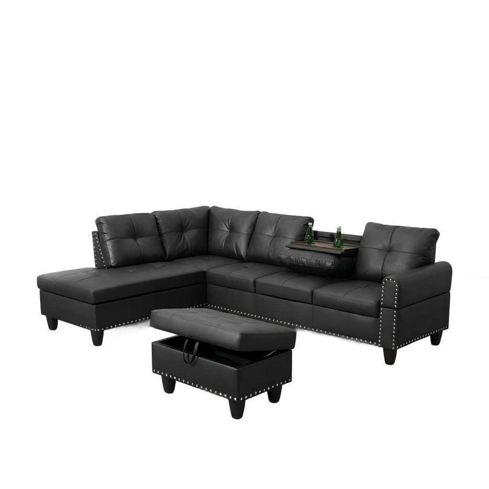 Modular L Shaped Three Piece Sofa and Chaise Sectional With Ottoman