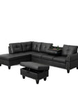 Modular L Shaped Three Piece Sofa and Chaise Sectional With Ottoman
