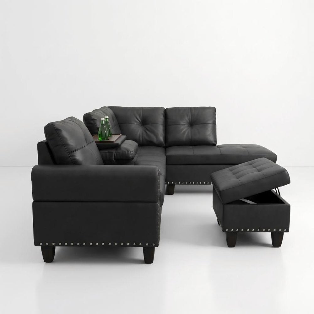 Modular L Shaped Three Piece Sofa and Chaise Sectional With Ottoman