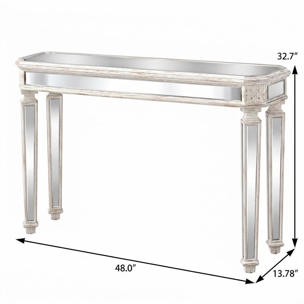 48" Silver Glass And Solid Wood Pedestal Console Table