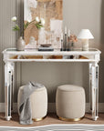 48" Silver Glass And Solid Wood Pedestal Console Table