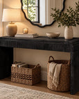 59" Black Distressed Wood Pedestal Console Table