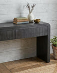 59" Black Distressed Wood Pedestal Console Table