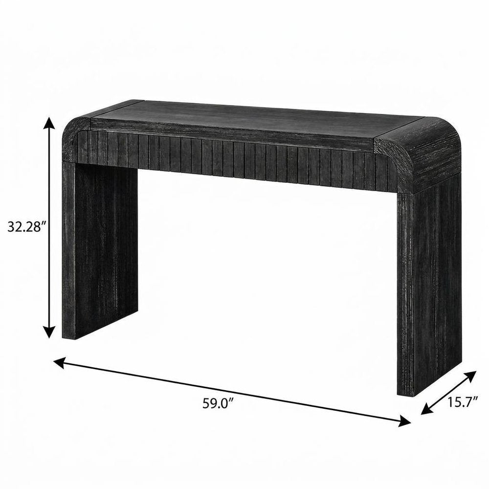 59" Black Distressed Wood Pedestal Console Table