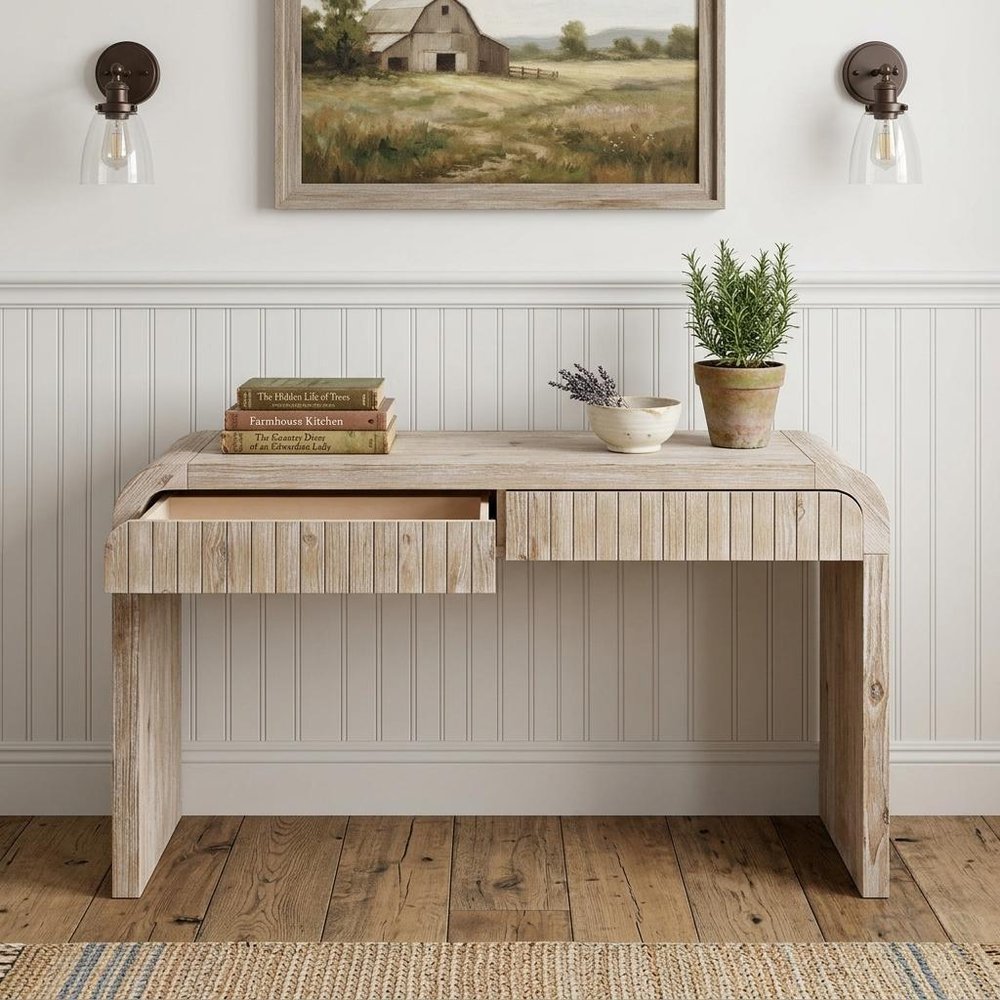 59" Black Distressed Wood Pedestal Console Table
