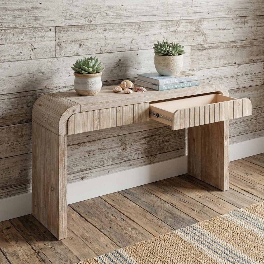 59" Black Distressed Wood Pedestal Console Table