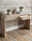 59" Black Distressed Wood Pedestal Console Table