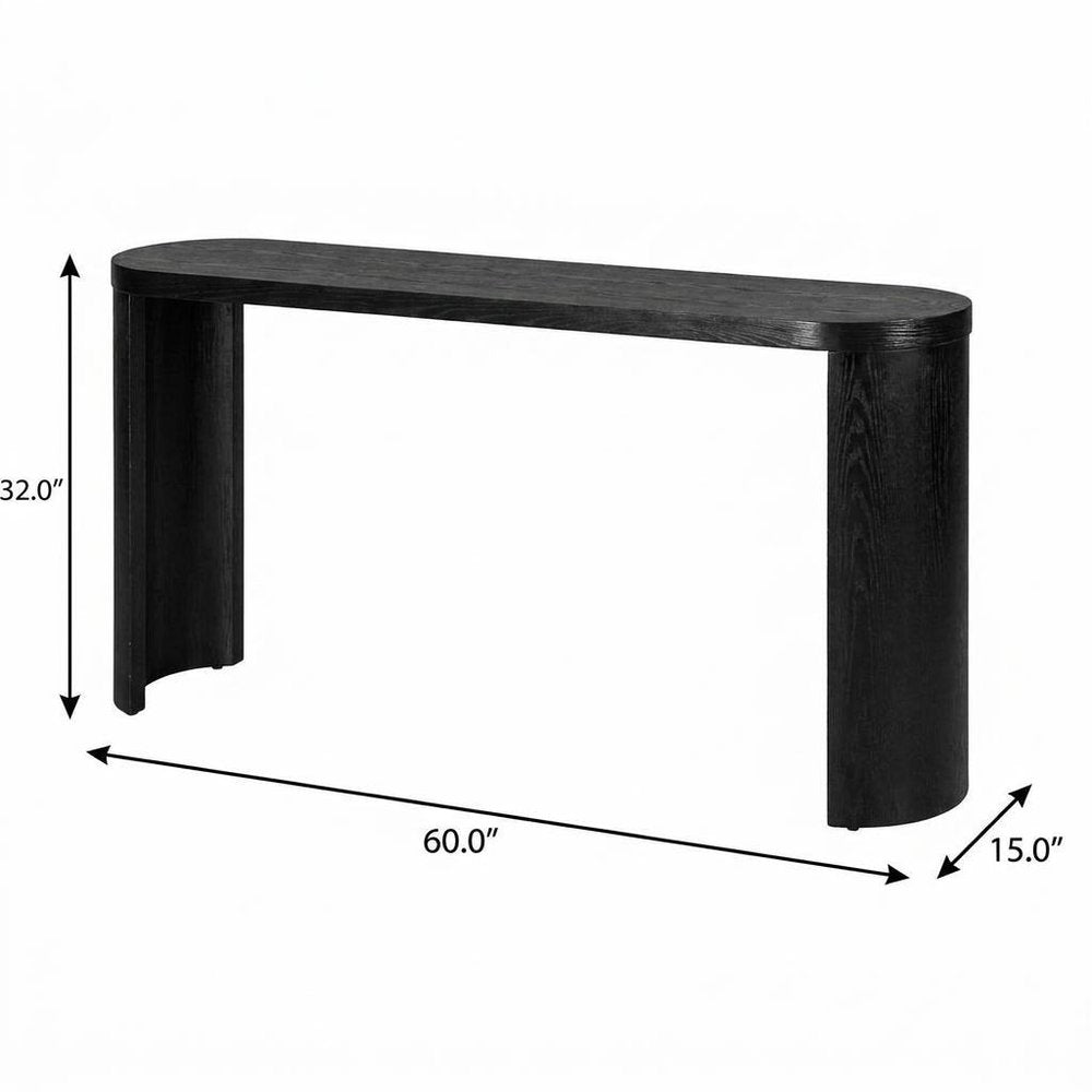 60" Black Wood Oval Pedestal Console Table