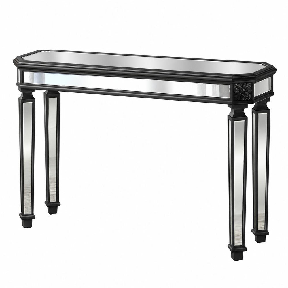 48" Silver Glass And Solid Wood Pedestal Console Table