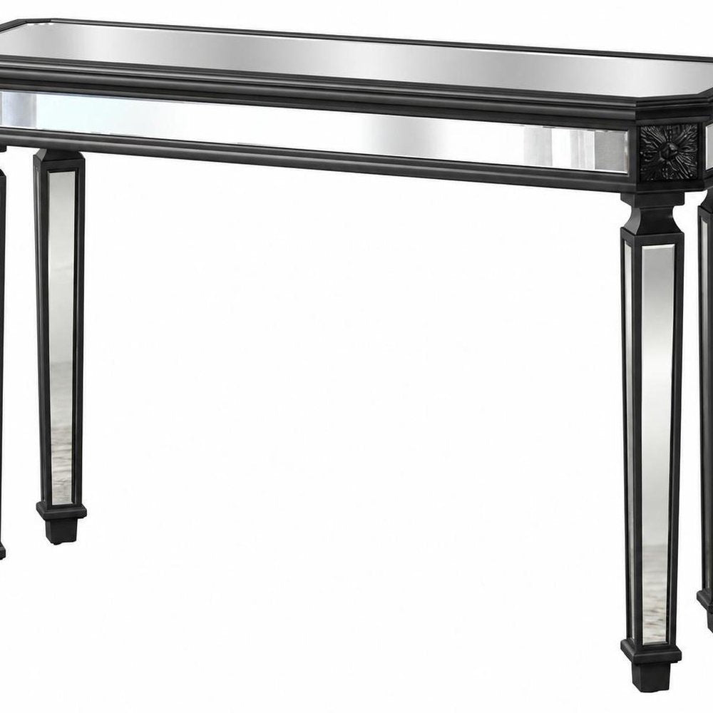 48" Silver Glass And Solid Wood Pedestal Console Table