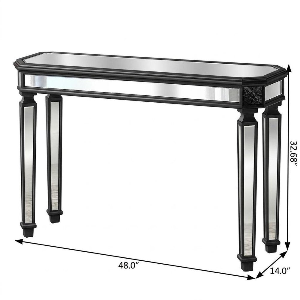 48" Silver Glass And Solid Wood Pedestal Console Table