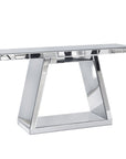 56" Silver Mirrored Glass Geometric Pedestal Console Table