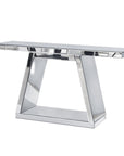 56" Silver Mirrored Glass Geometric Pedestal Console Table