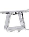 56" Silver Mirrored Glass Geometric Pedestal Console Table