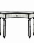 47" Gold And Silver Mirrored Glass And Solid Wood Half Moon Console Table With Drawer