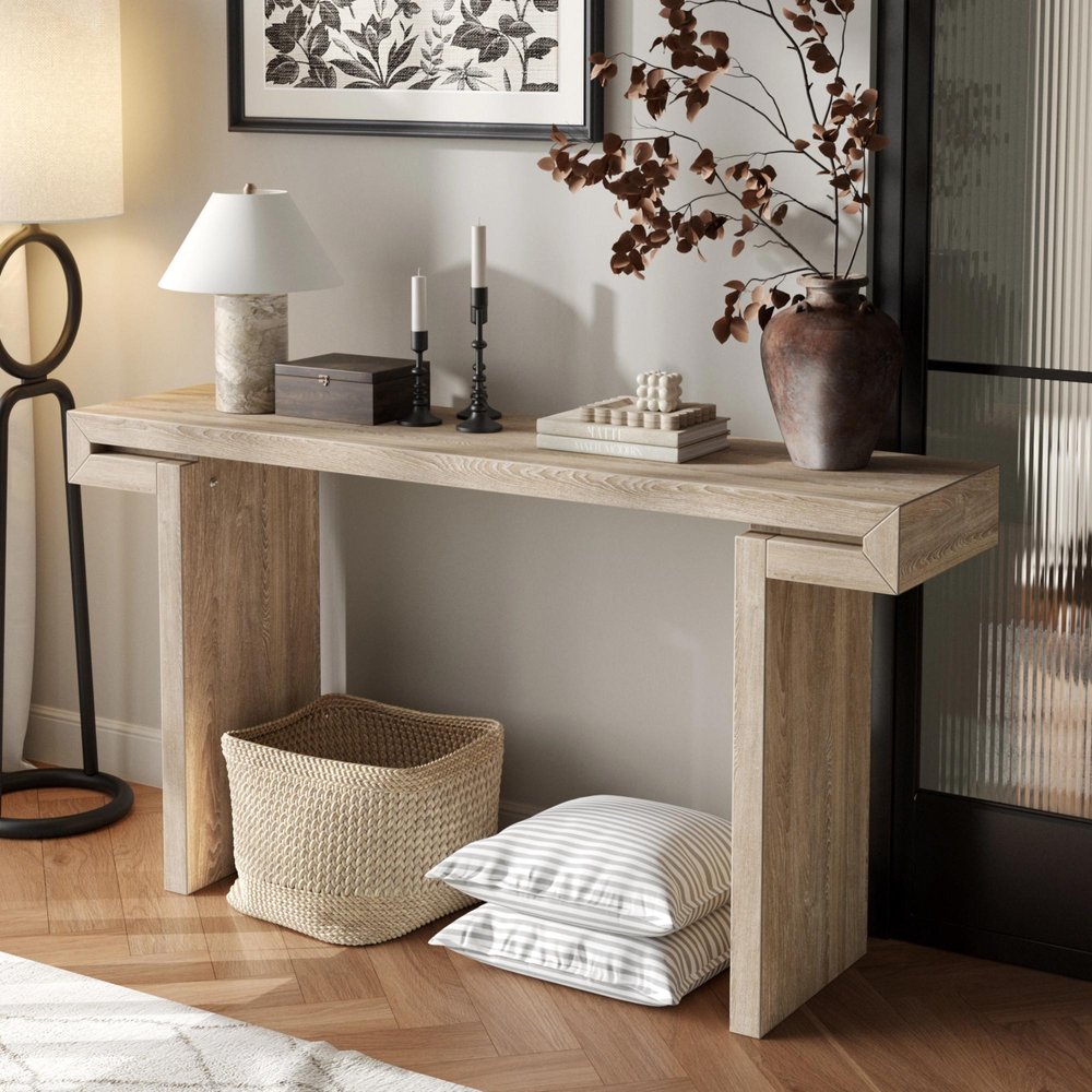 60" Black Wood Pedestal Console Table