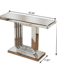 47" Silver Glass And Solid Wood Sled Console Table