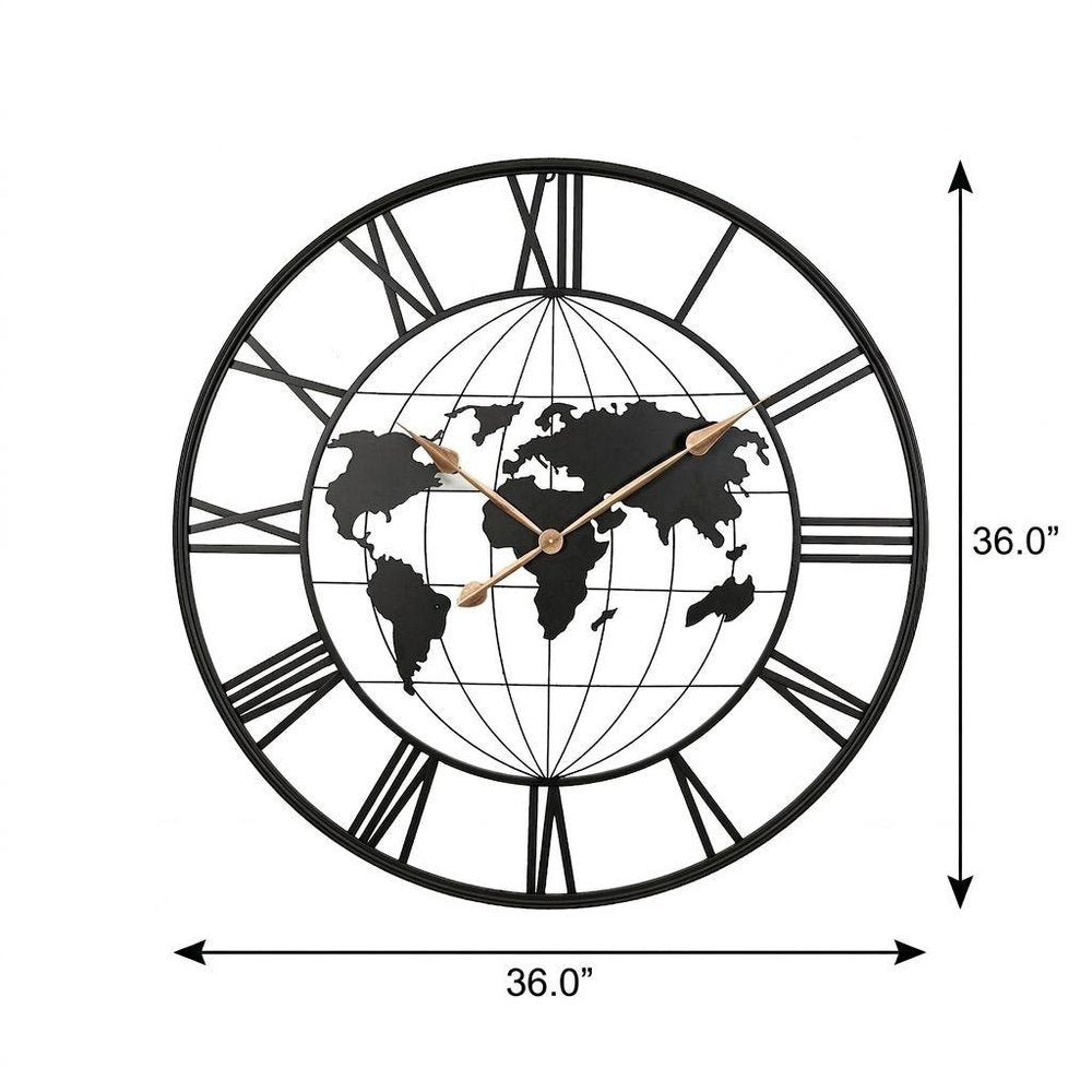 36" Black Iron Digital Round Wall Clock