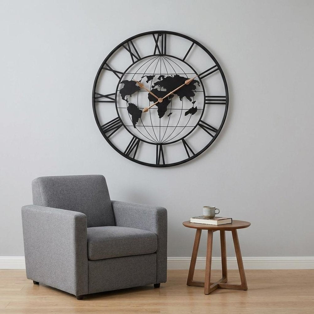36" Black Iron Digital Round Wall Clock