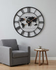 36" Black Iron Digital Round Wall Clock