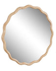 31" Natural Solid Wood Scalloped Round Framed Bathroom Vanity Mirror