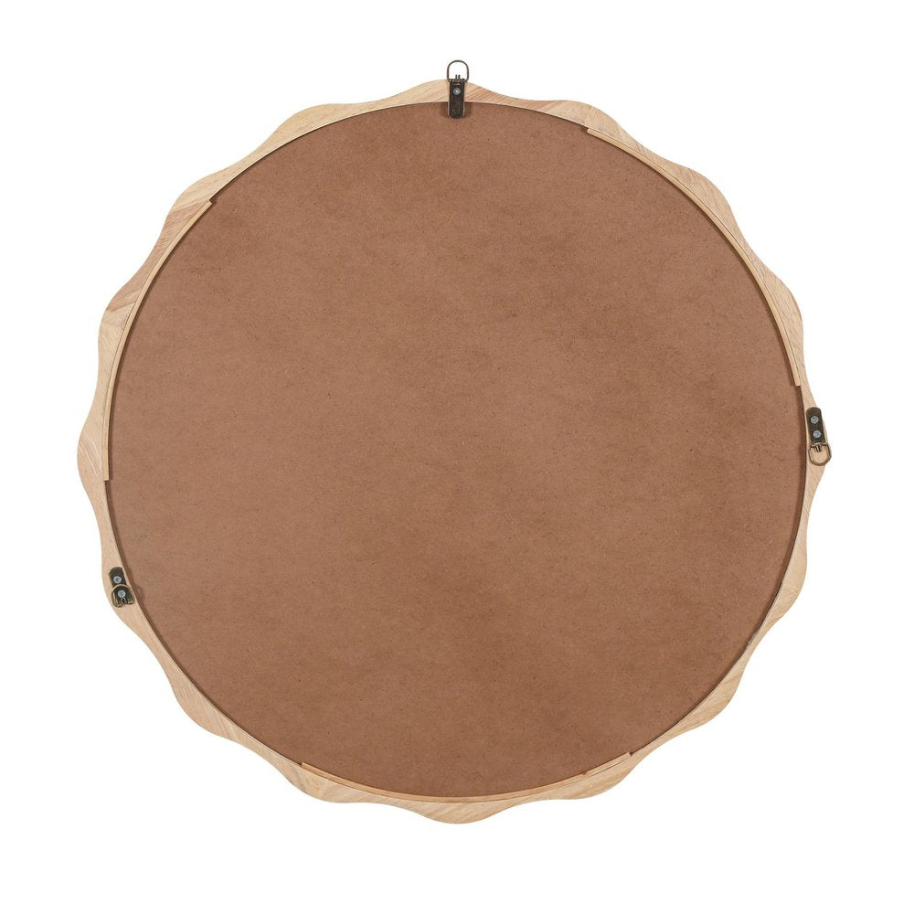 31" Natural Solid Wood Scalloped Round Framed Bathroom Vanity Mirror
